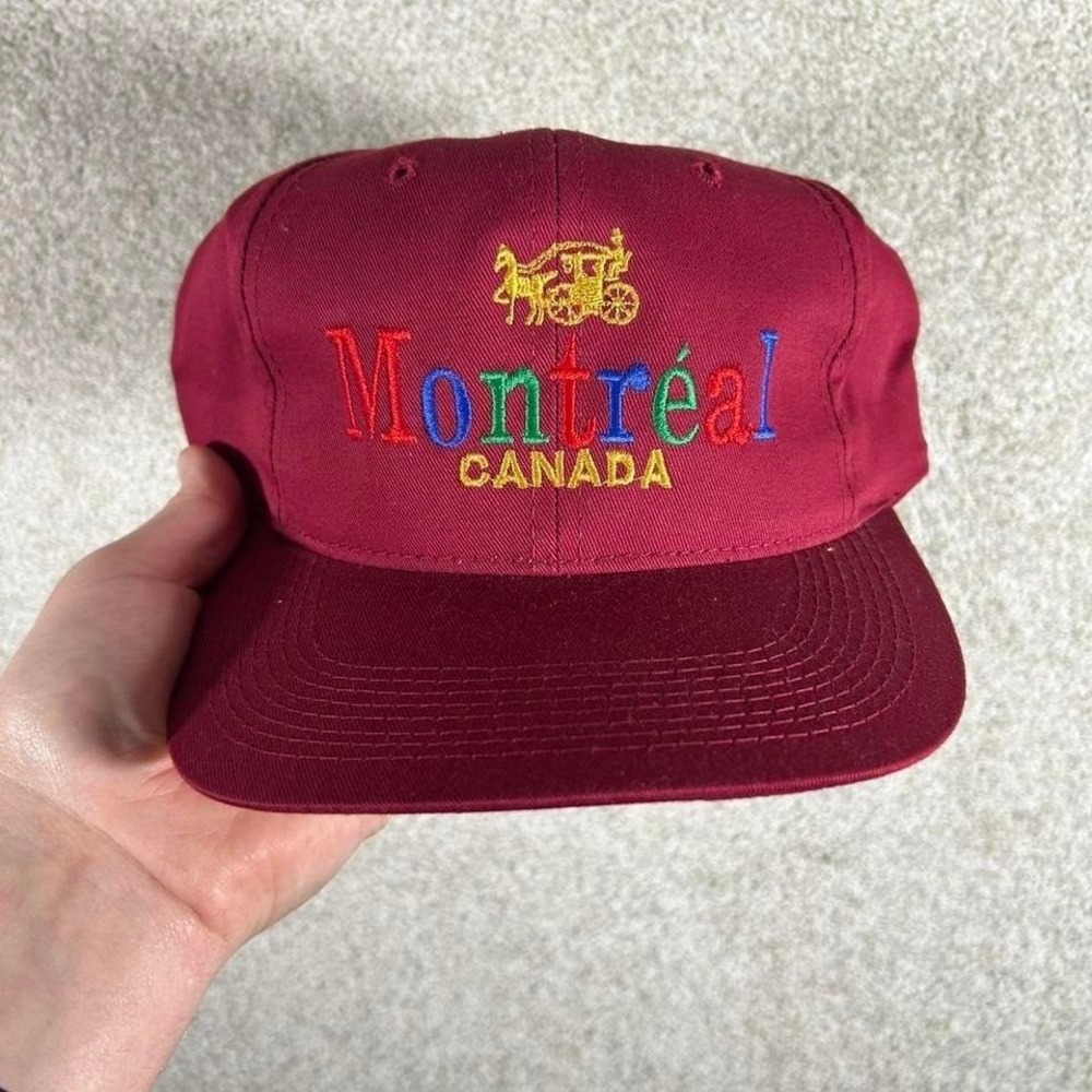 Vintage 90s Montreal Canada burgundy SnapBack hat cap by Youngan